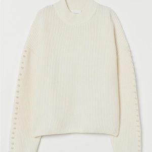 cream pearl sleeve sweater